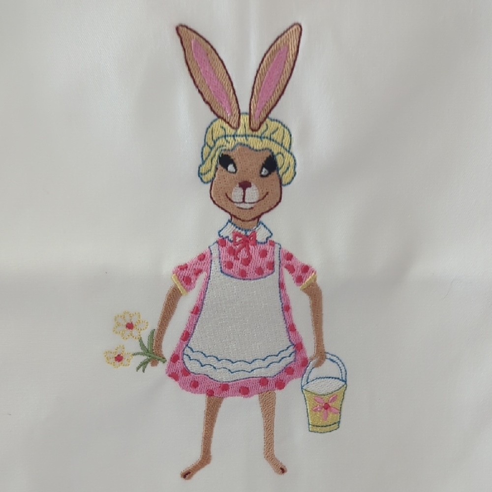 Pair of  White Cotton Kitchen Tea Towels  Embroidered  Bunny Design - Picture 3 of 10